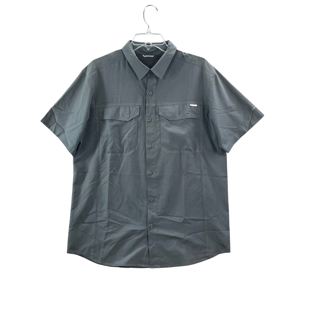 Columbia Button Up Shirt Mens Large Gray‎ Ripstop Hiking Fishing Vented Gorpcore
